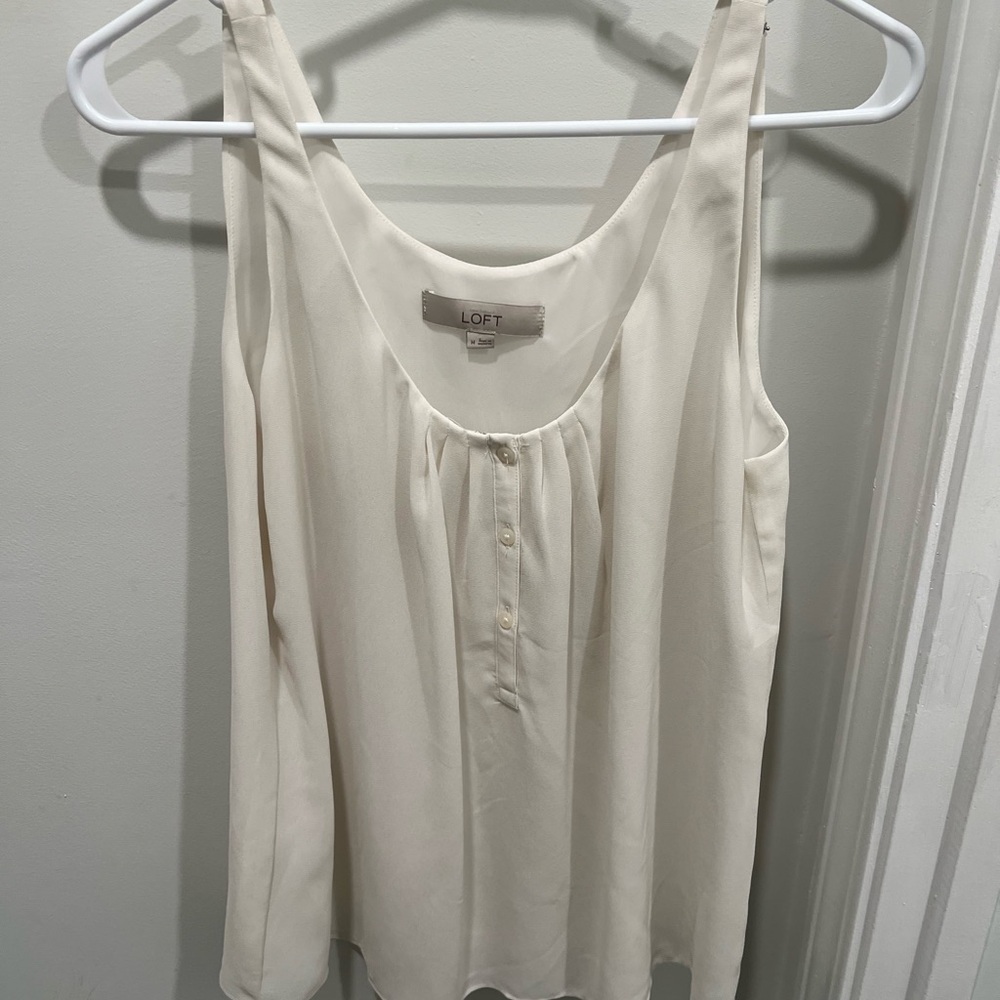 LOFT White Pleated Relaxed Tank Top